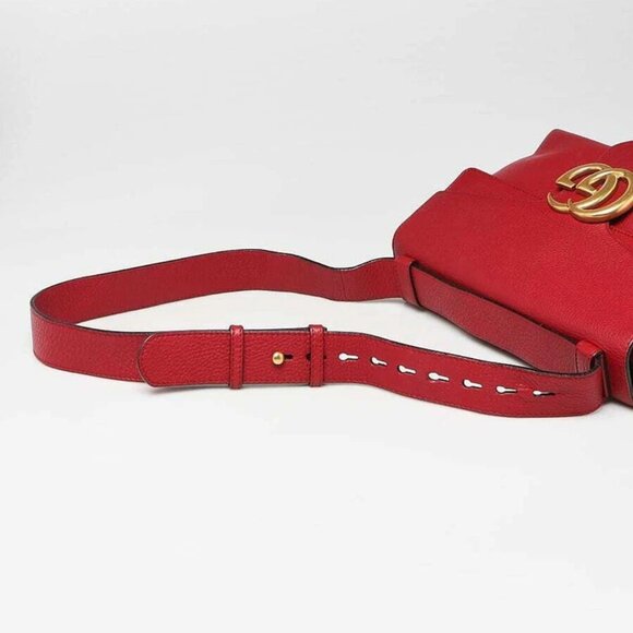 Gucci Red Pebbled Leather Marmont Large Shoulder Bag - Picture 2 of 11